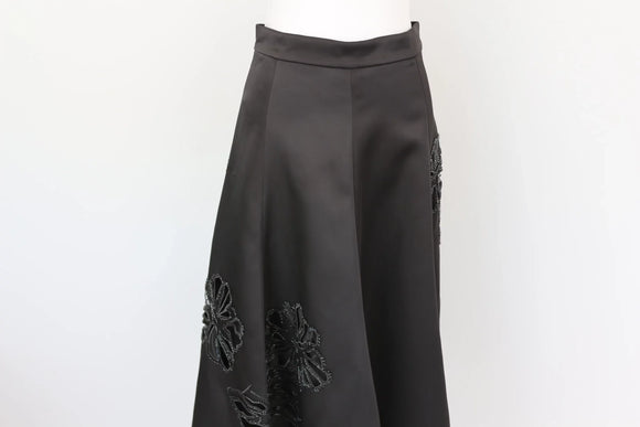 ZARA satin A-line beaded cut-out midi skirt - S