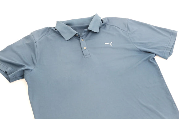 PUMA midnight blue golf shirt with white logo - M