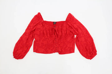 Red Textured Long-Sleeve Corset Blouse – Size 22 | Brand new