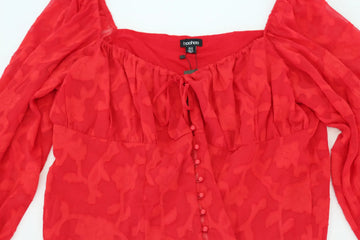 Red Textured Long-Sleeve Corset Blouse – Size 22 | Brand new - 0