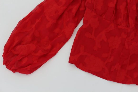 BOOHOO red textured long sleeve corset blouse - 22