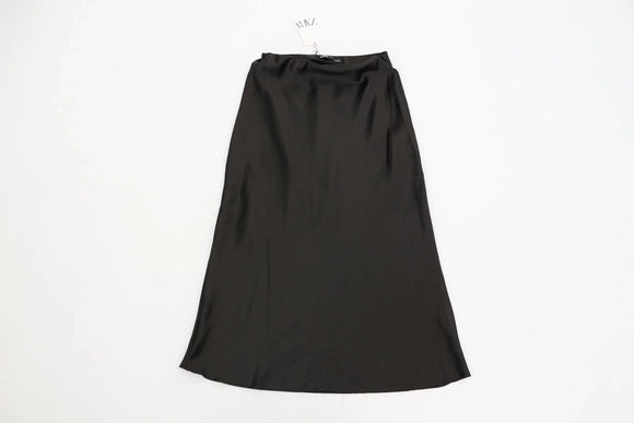 ZARA black satin midi skirt - XS