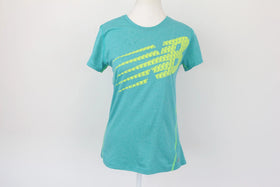 New Balance blue top with bright yellow large logo - S