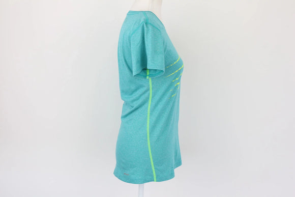 New Balance blue top with bright yellow large logo - S