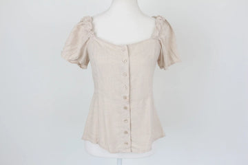Beige Button-Up Blouse – Size 8 | Thrift Finds