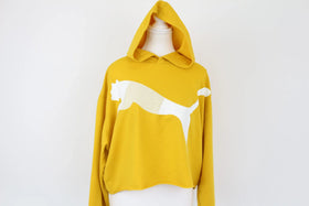 PUMA yellow cropped hoodie with large white logo - L