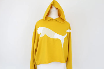 Puma Vintage Yellow Cropped Hoodie | Oversized White Logo | Size L | Pre-Loved