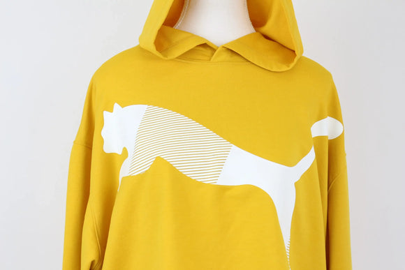 PUMA yellow cropped hoodie with large white logo - L