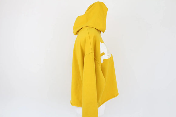 PUMA yellow cropped hoodie with large white logo - L