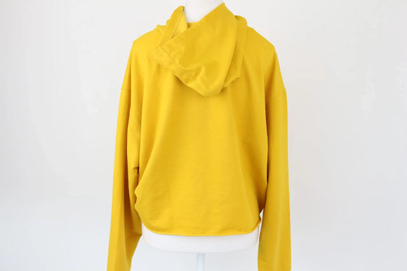 PUMA yellow cropped hoodie with large white logo - L