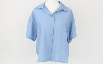 Exact Dusty Blue Cropped Short-Sleeve Shirt | Size 10 | Brand New