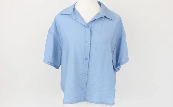 Exact dusty blue cropped short sleeve shirt - 10