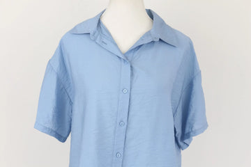 Exact Dusty Blue Cropped Short-Sleeve Shirt | Size 10 | Brand New - 0