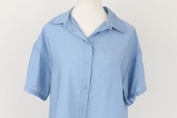 Exact dusty blue cropped short sleeve shirt - 10