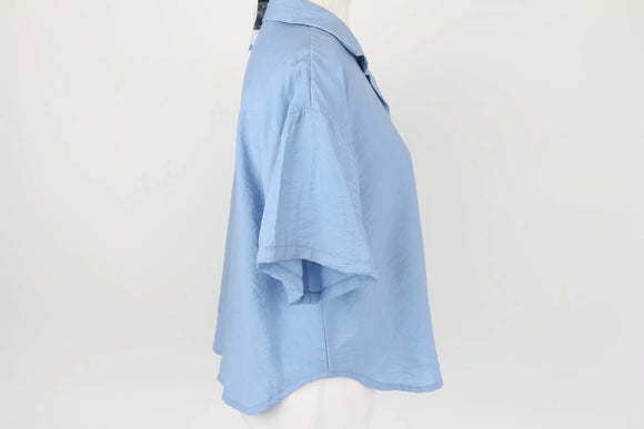 Exact dusty blue cropped short sleeve shirt - 10