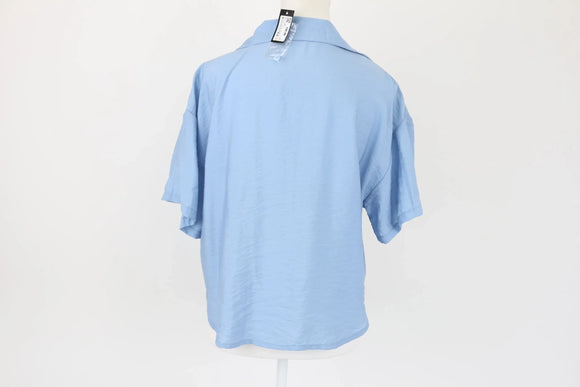 Exact dusty blue cropped short sleeve shirt - 10