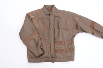 Brown Genuine Leather & Suede Bomber Jacket | Size 14 | Pre-Loved