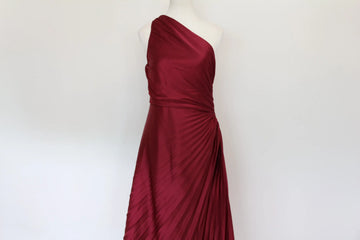 Maroon One-Shoulder Pleated Satin Midi Dress | Size M | Pre-Loved