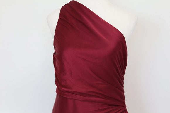 Maroon one shoulder pleated satin midi dress - M
