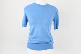 ZARA bright blue knitted short sleeve blouse with silver buttons - S