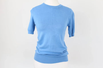 Zara Bright Blue Knitted Short-Sleeve Blouse | Silver Buttons | Size S | Pre-Loved