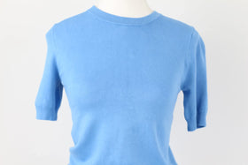ZARA bright blue knitted short sleeve blouse with silver buttons - S - 0