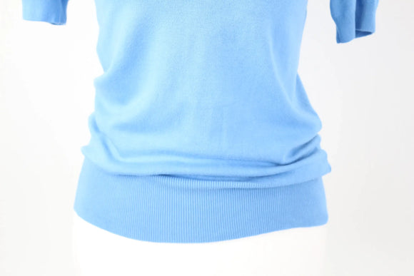 ZARA bright blue knitted short sleeve blouse with silver buttons - S