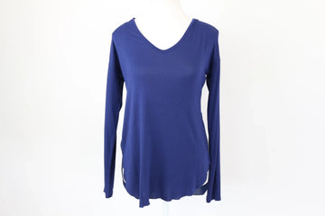 Midnight Blue Long-Sleeve V-Neck Top | Size XS | Pre-Loved