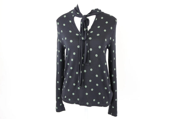 M&S navy blouse with green polka dots - 8