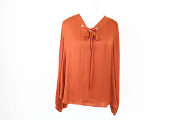 Studio.W Burnt Orange Satin Long-Sleeve Blouse | Size 6 | Pre-Loved