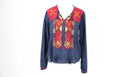 Woolworths navy blouse with red, orange and yellow stitching - 8-1