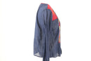 Woolworths navy blouse with red, orange and yellow stitching - 8-3