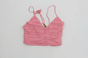 ZARA pink linen cropped top with beaded detail - S