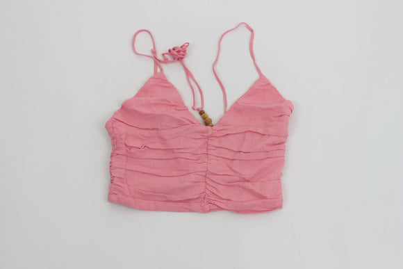 ZARA pink linen cropped top with beaded detail - S