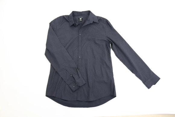 H&M navy shirt with white hollow polka dots - L