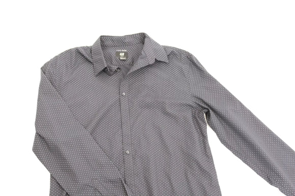 H&M navy shirt with white hollow polka dots - L