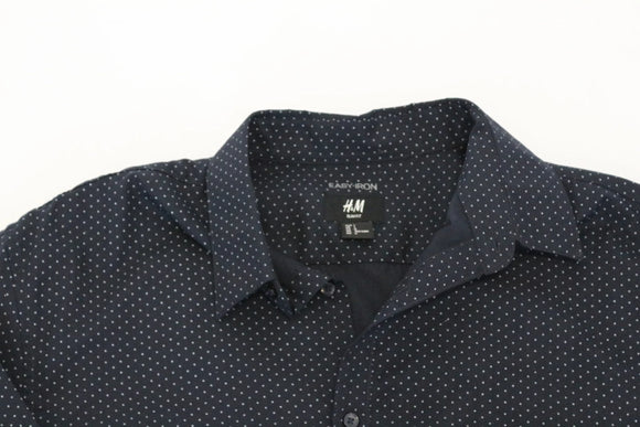 H&M navy shirt with white hollow polka dots - L