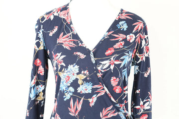 Woolworths Navy Floral Wrap Top | Size S | Pre-Loved - 0