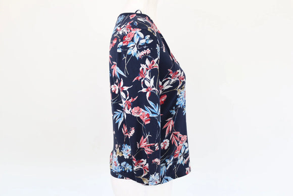 Woolworths navy wrap top with flower print - S
