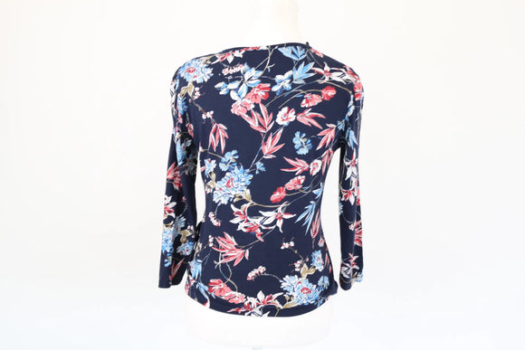 Woolworths navy wrap top with flower print - S
