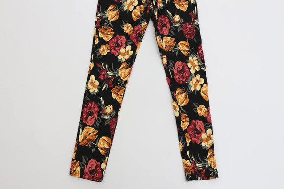 Black skinny jeggings with rose print - 10