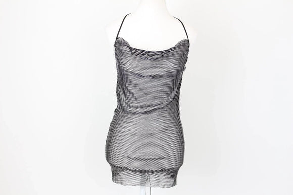 Black and diamond mini lace up dress - S