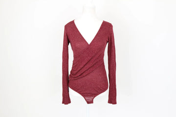 Maroon Knitted Wrap Bodysuit – Size S | Thrift Finds