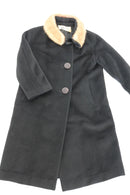 Black vintage coat with big black buttons and fur details - L-2