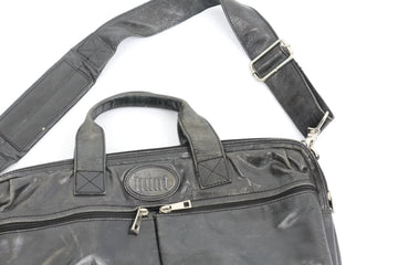 Vintage Black Genuine Leather Laptop Bag | Thrift Finds - 0