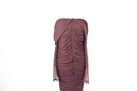 BOOHOO brown body body off the shoulder mesh maxi dress - 14