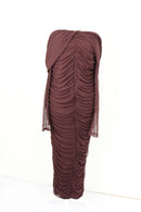 BOOHOO brown body body off the shoulder mesh maxi dress - 14-3