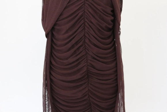BOOHOO brown body body off the shoulder mesh maxi dress - 14