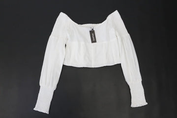 White Linen Cropped Blouse – Long Sleeve | Size 10 | Brand new