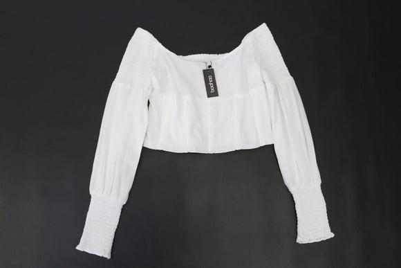 BOOHOO white linen cropped long sleeve blouse - 10